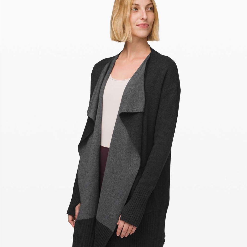 Lululemon Still Lotus Wrap *Reversible Heathered Black Gray Cardigan